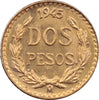 Mexico 1945 Dos (2) Pesos Gold Brilliant Uncirculated (MS63)