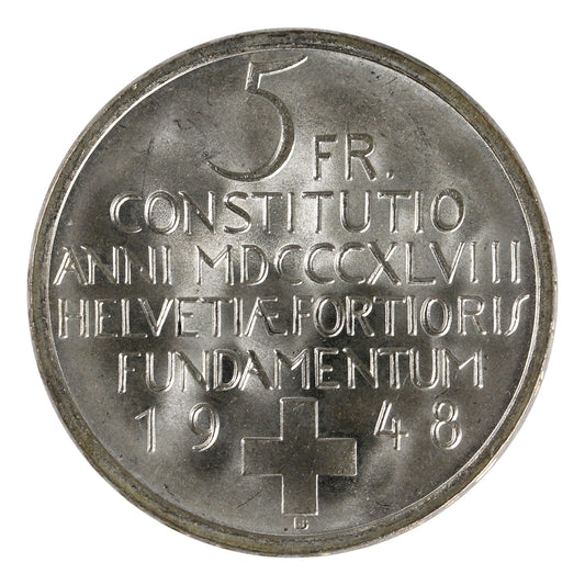 Switzerland 1948B 5 Francs Choice Brilliant Uncirculated (MS64) $