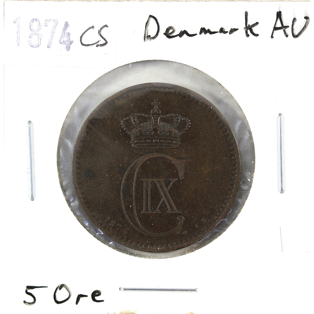 Denmark 1874CS 5 Ore Almost Uncirculated (AU50) $