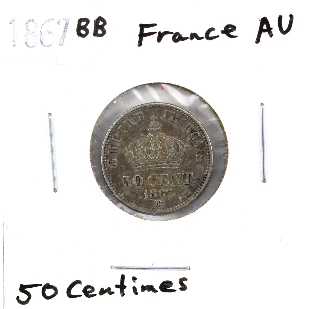 France 1867BB 50 Centimes Almost Uncirculated (AU50) $