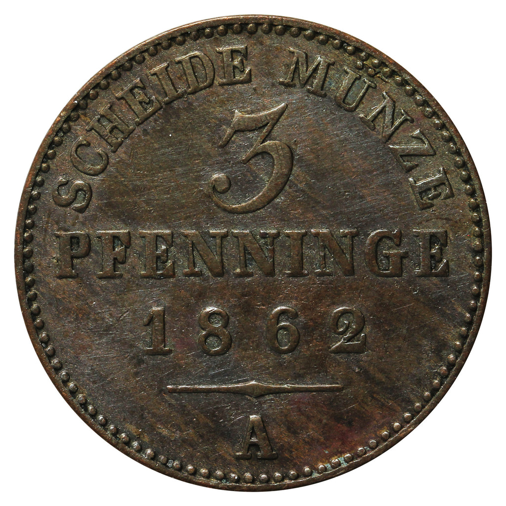German States 1862A Prussia 3 Pfennig Almost Uncirculated (AU50)