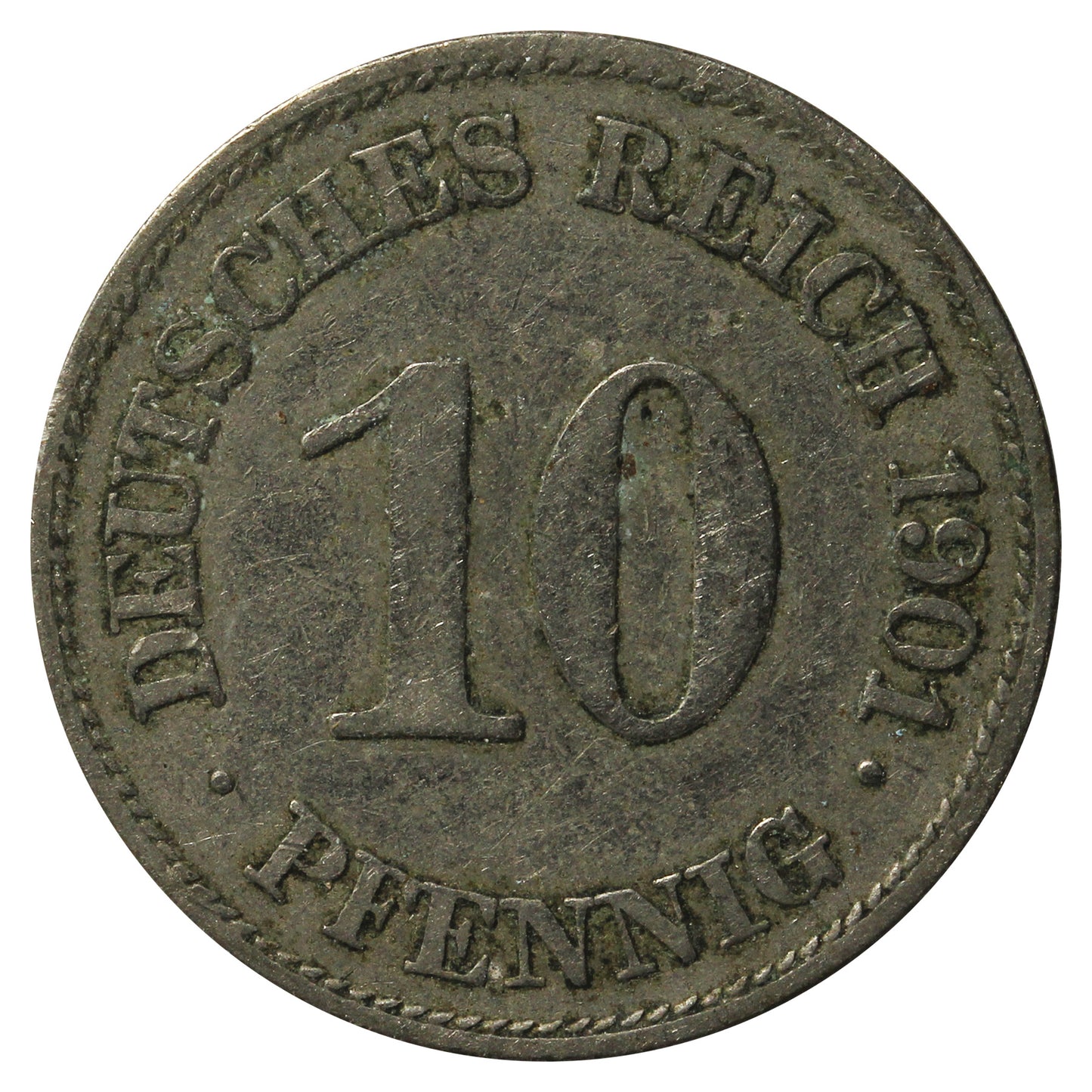German Empire 1901E 10 Pfennig Extra Fine (EF40)