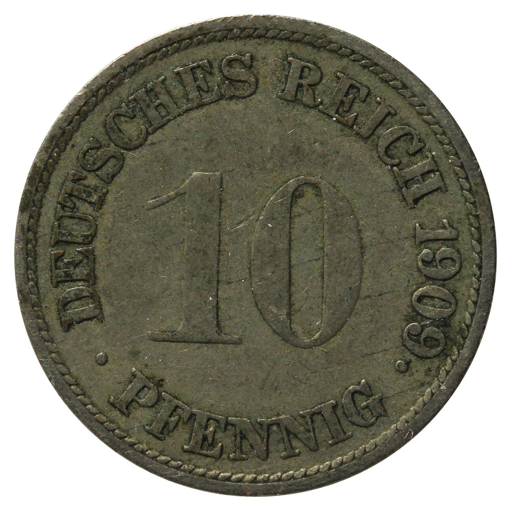 German Empire 1909G 10 Pfennig Extra Fine (EF40)