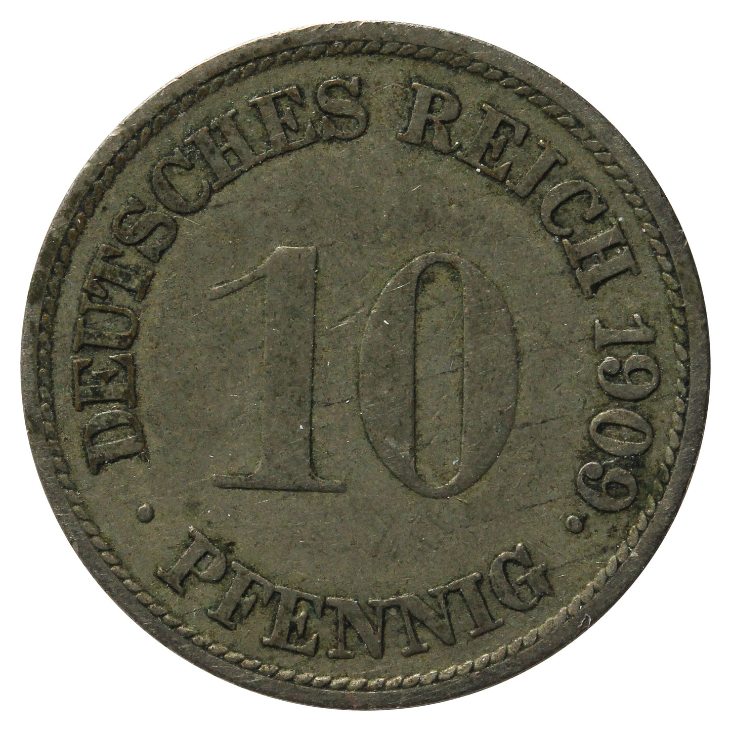 German Empire 1909G 10 Pfennig Extra Fine (EF40)
