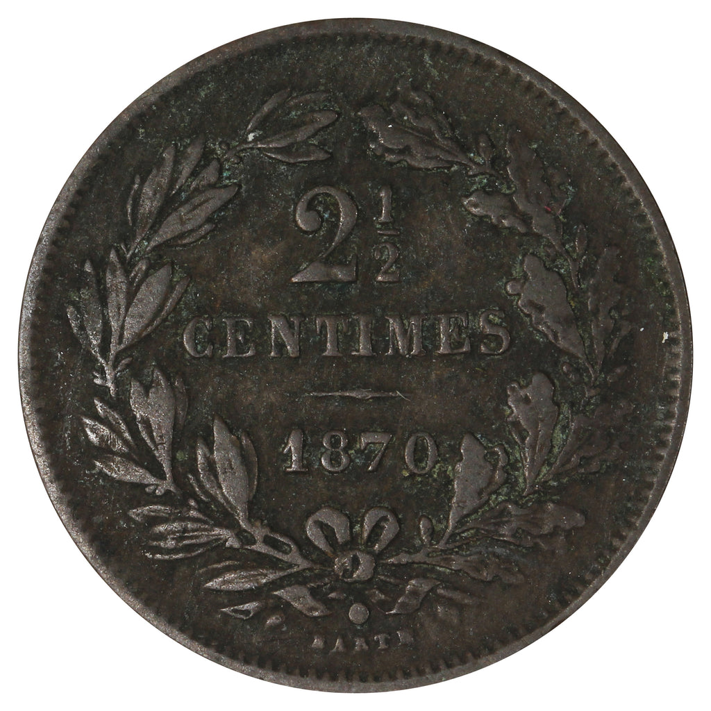 Luxembourg 1870 Dot Above Barth 2 1/2 Centimes Very Fine (VF20)