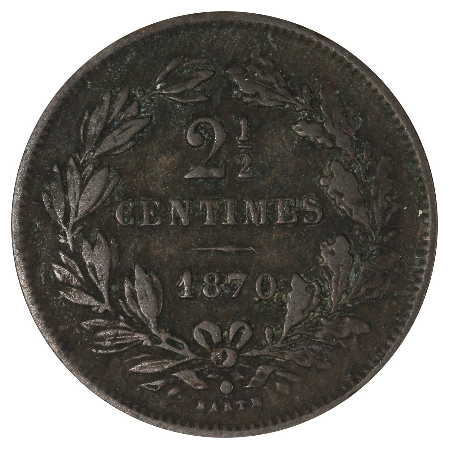Luxembourg 1870 Dot Above Barth 2 1/2 Centimes Very Fine (VF20)