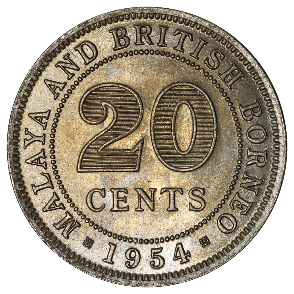 Malaya & British Borneo 1954 20 Cents Brilliant Uncirculated (MS63)