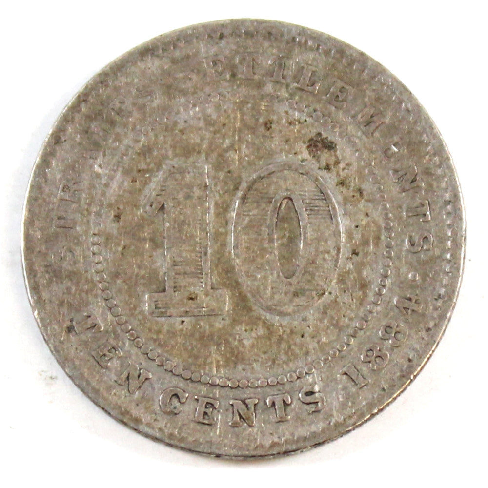 Straits Settlements 1884 Crosslet 4 10 Cents VG-F (VG10)