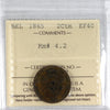 Belgium 1865 2 Centimes ICCS Certified EF-40 Km# 4.2
