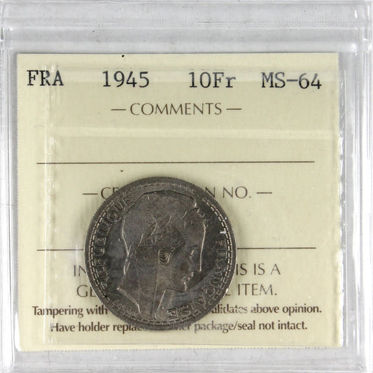 France 1945 10 Francs ICCS Certified MS64