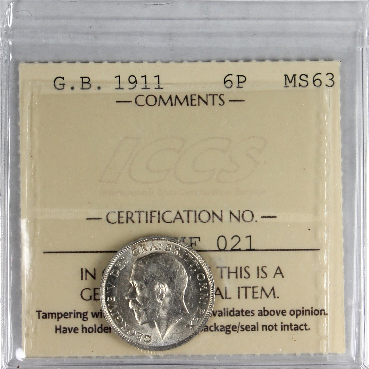 Great Britain 1911 Six Pence ICCS Certified MS63