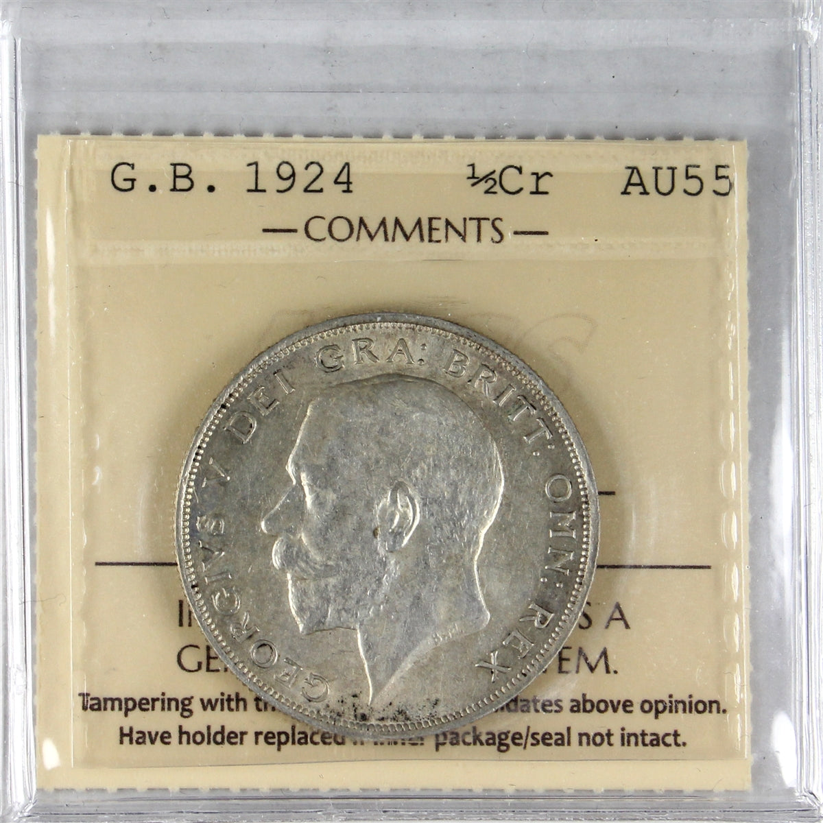Great Britain 1924 Half Crown ICCS Certified AU55