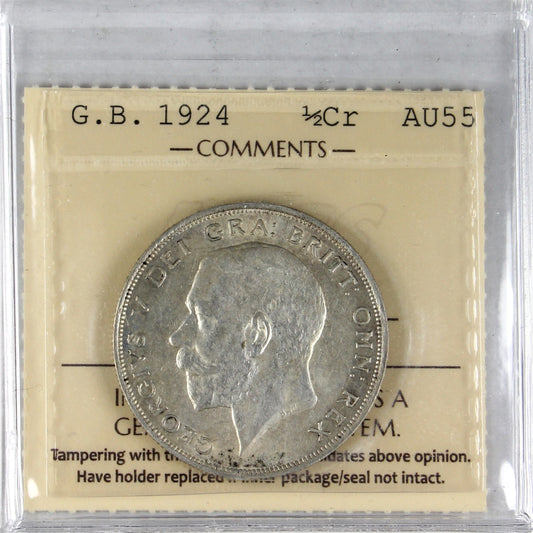 Great Britain 1924 Half Crown ICCS Certified AU55