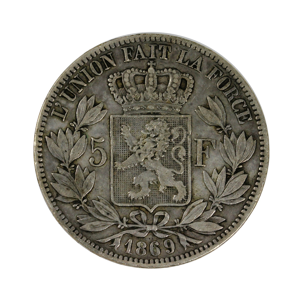 Belgium 1869 5 Francs Extra Fine (EF40) $ (L)