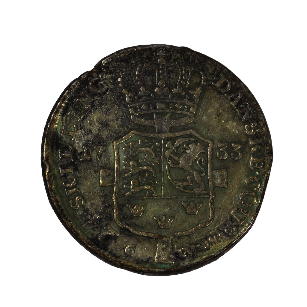 Denmark 1733 CW 25 Skilling Very Fine (VF20) $