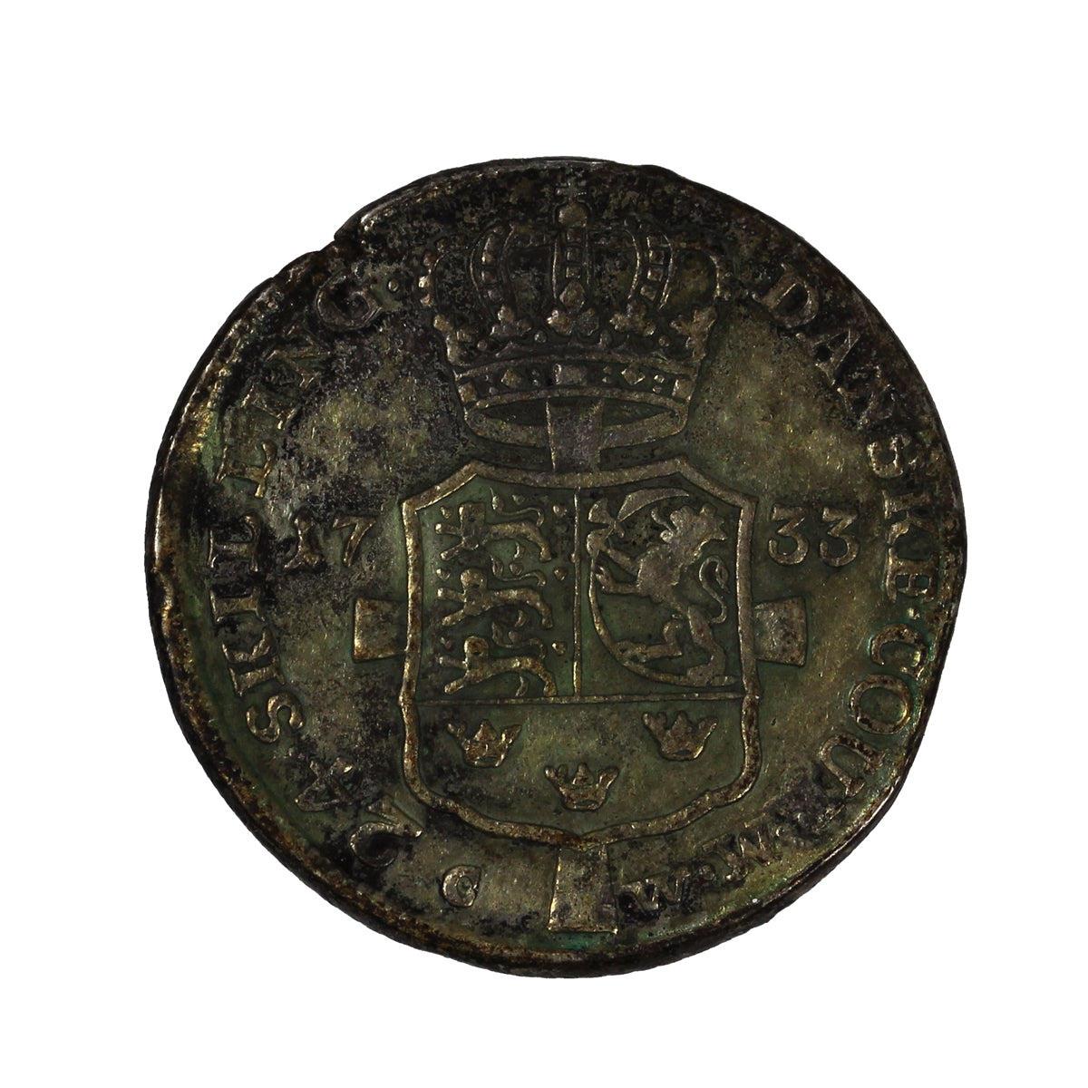 Denmark 1733 CW 25 Skilling Very Fine (VF20) $