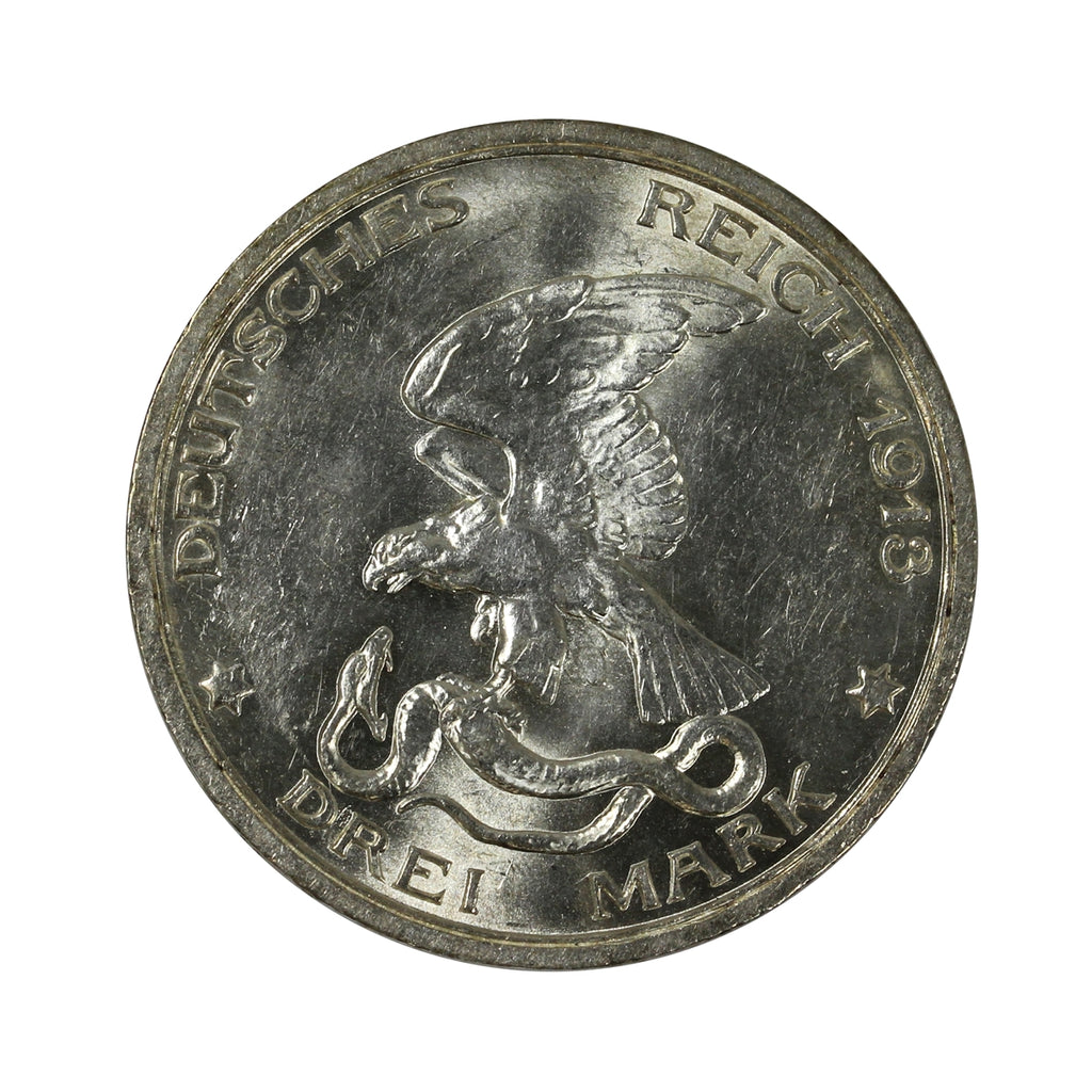 German Empire 1913A Prussia, Napoleon 3 Marks Brilliant Uncirculated (MS63) $