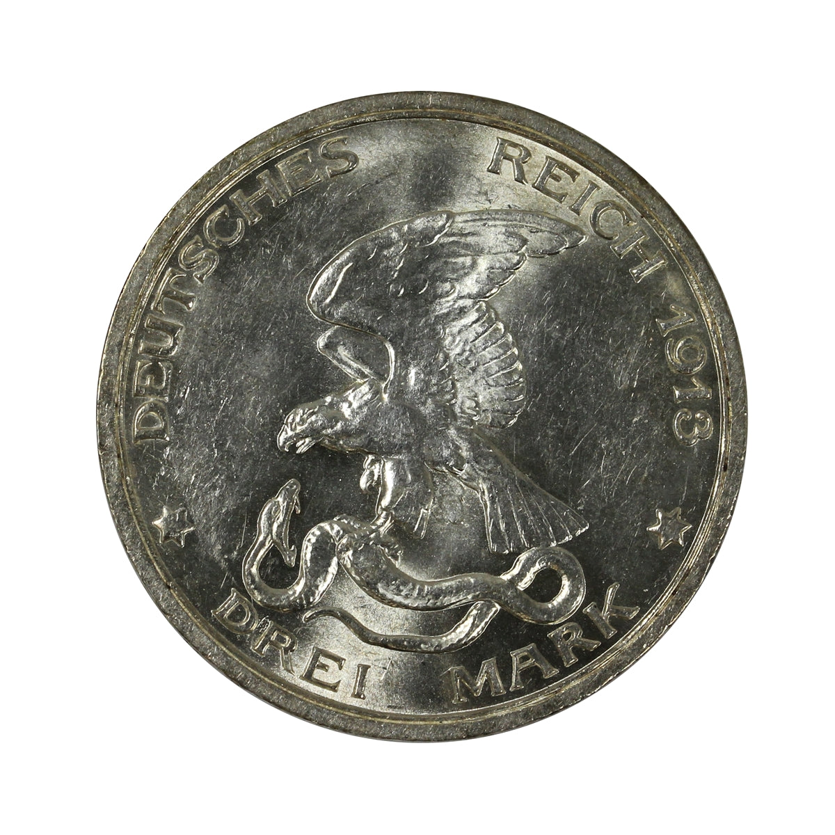 German Empire 1913A Prussia, Napoleon 3 Marks Brilliant Uncirculated (MS63) $
