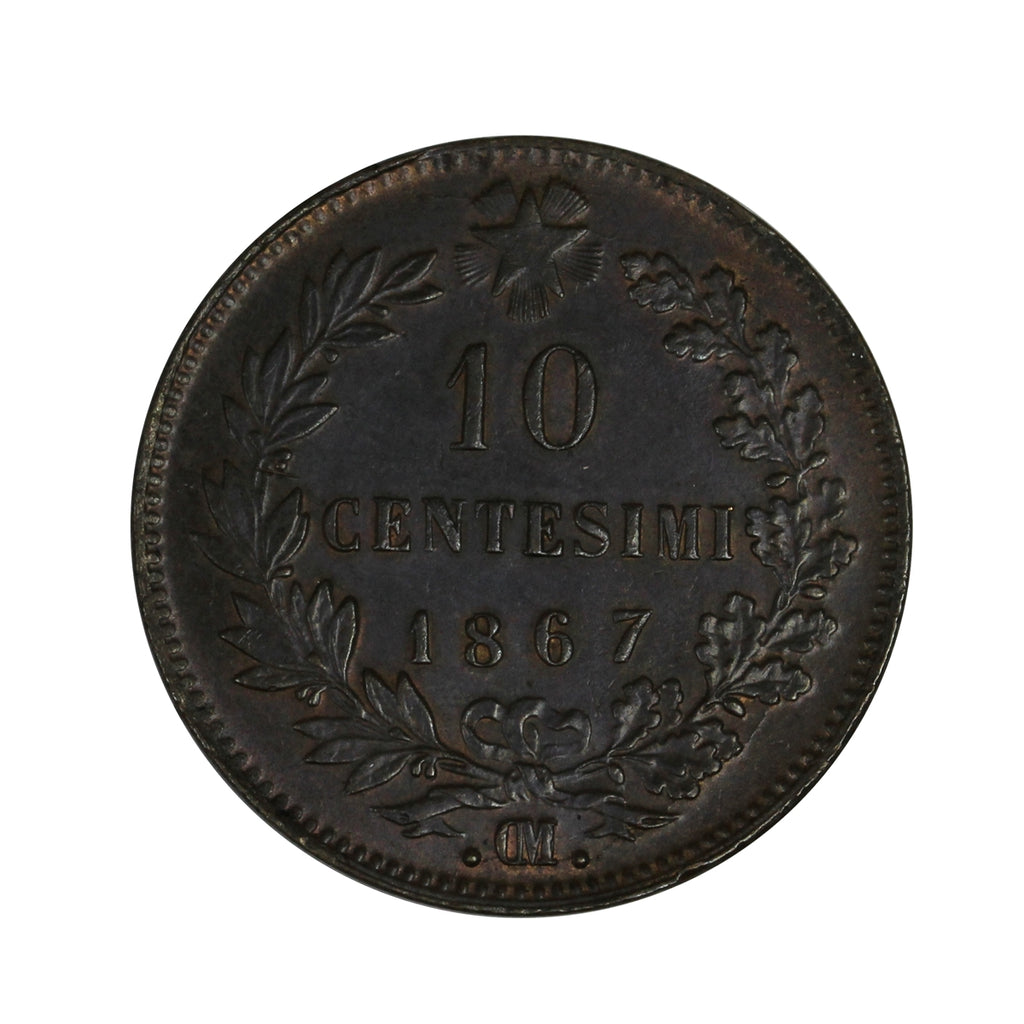 Italy 1867OM 10 Centesimi Uncirculated (MS60) $
