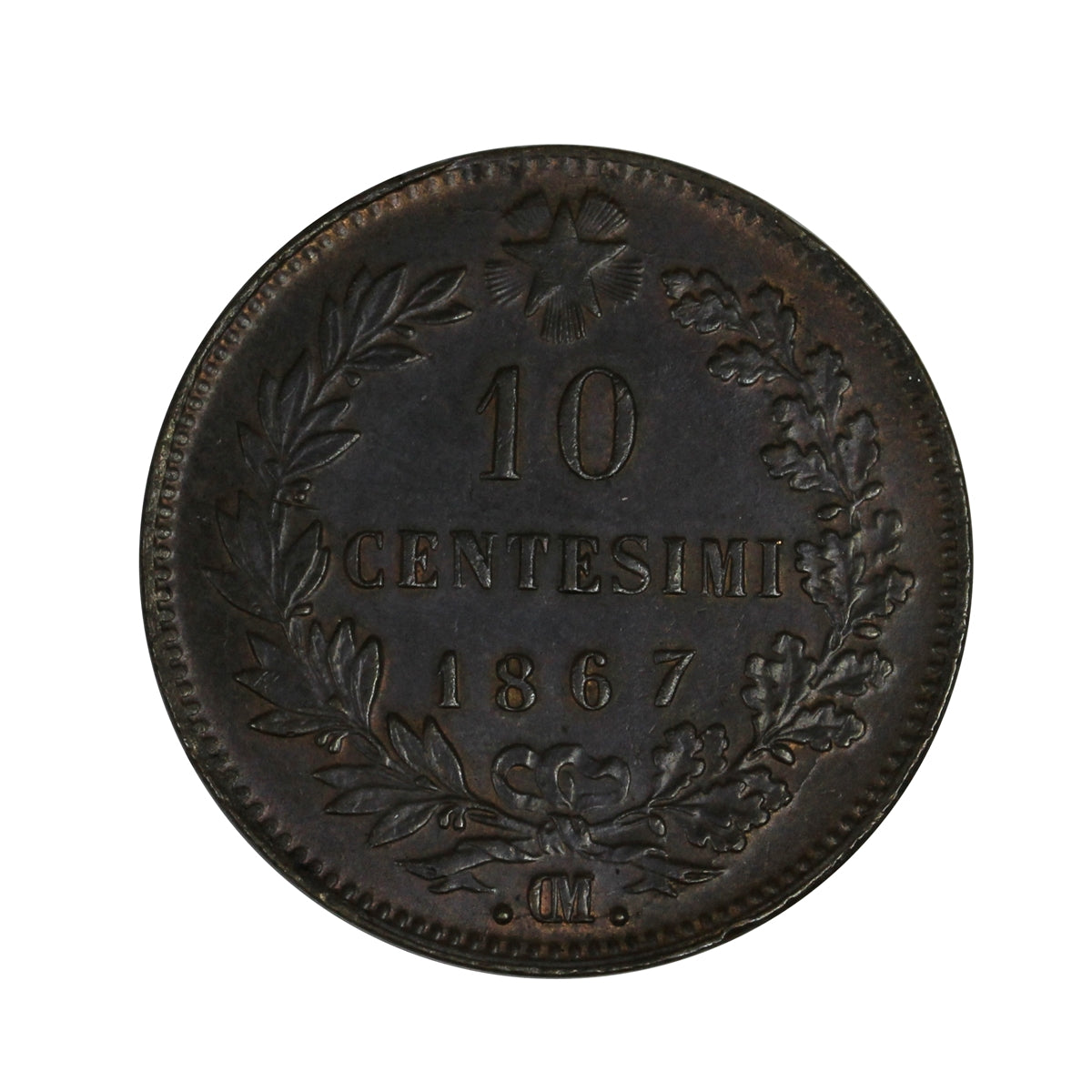 Italy 1867OM 10 Centesimi Uncirculated (MS60) $