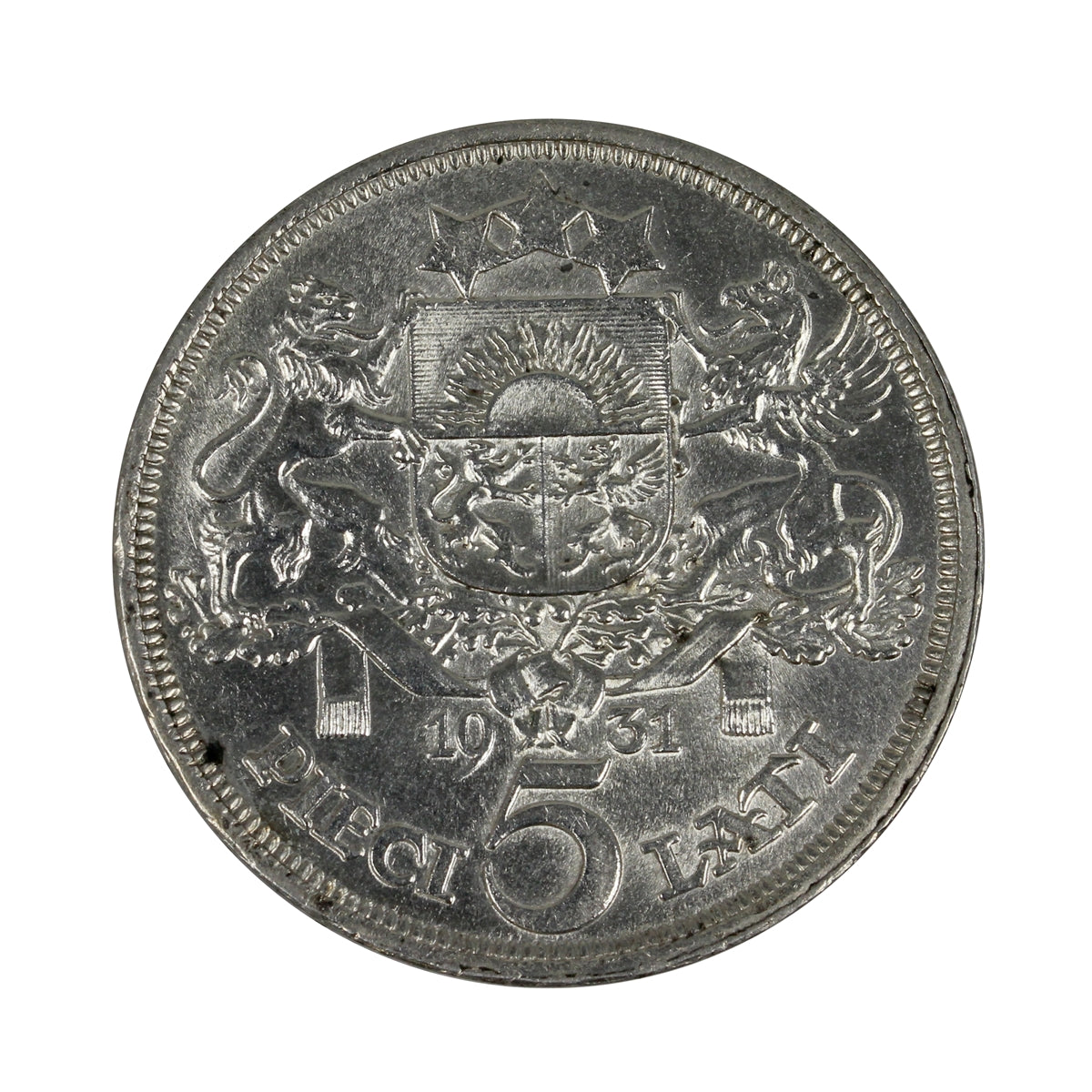 Latvia 1931 5 Lati Brilliant Uncirculated (MS63) $