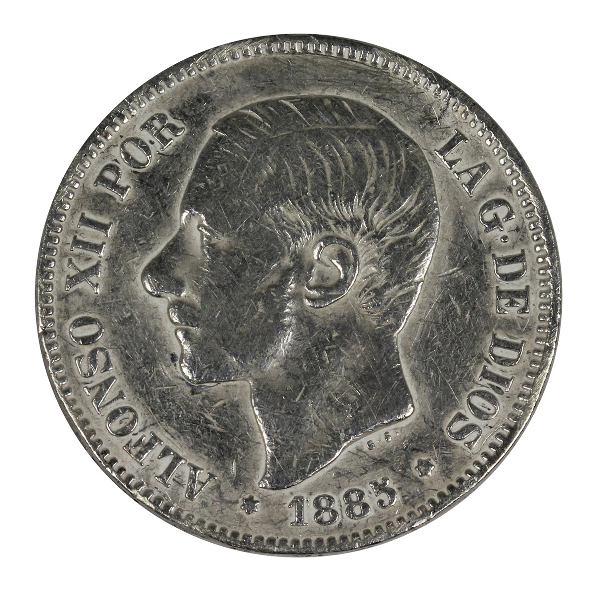 Spain 1885MSM 5 Pesetas Extra Fine (EF-40) $