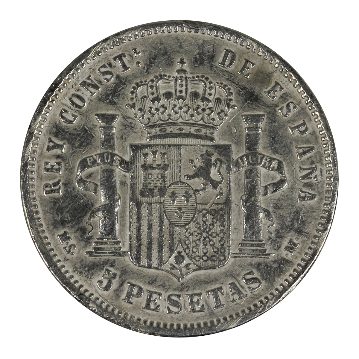 Spain 1885MSM 5 Pesetas Extra Fine (EF-40) $