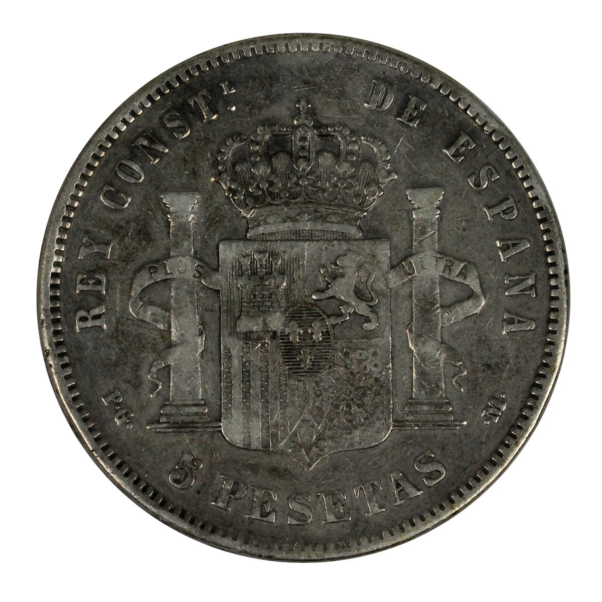 Spain 1892PGM 92 5 Pesetas VF-EF (VF30) $