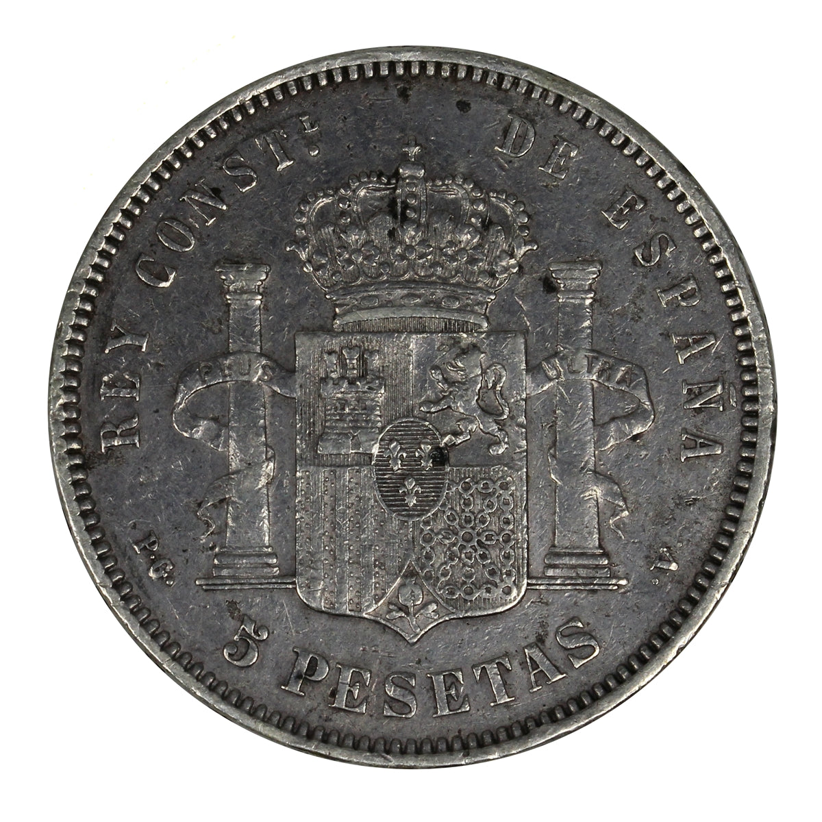Spain 1894PGV 94 5 Pesetas Extra Fine (EF40) $
