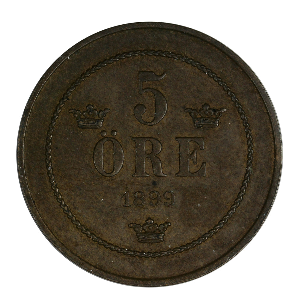 Sweden 1899 5 Ore Almost Uncirculated (AU50) $