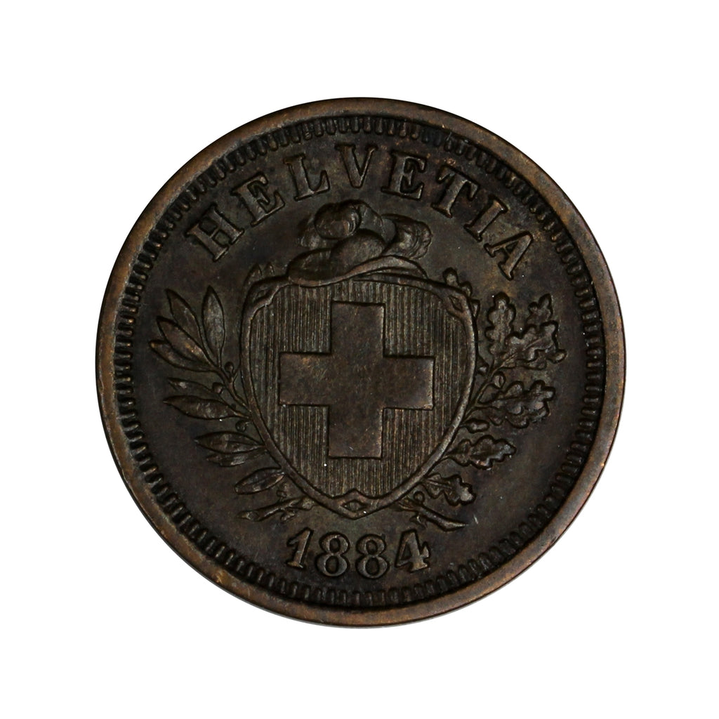 Switzerland 1884B Rappen Almost Uncirculated (AU50) $