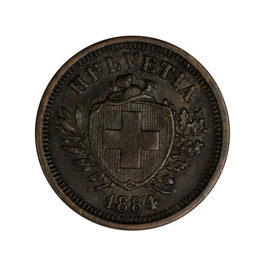Switzerland 1884B Rappen Almost Uncirculated (AU50) $