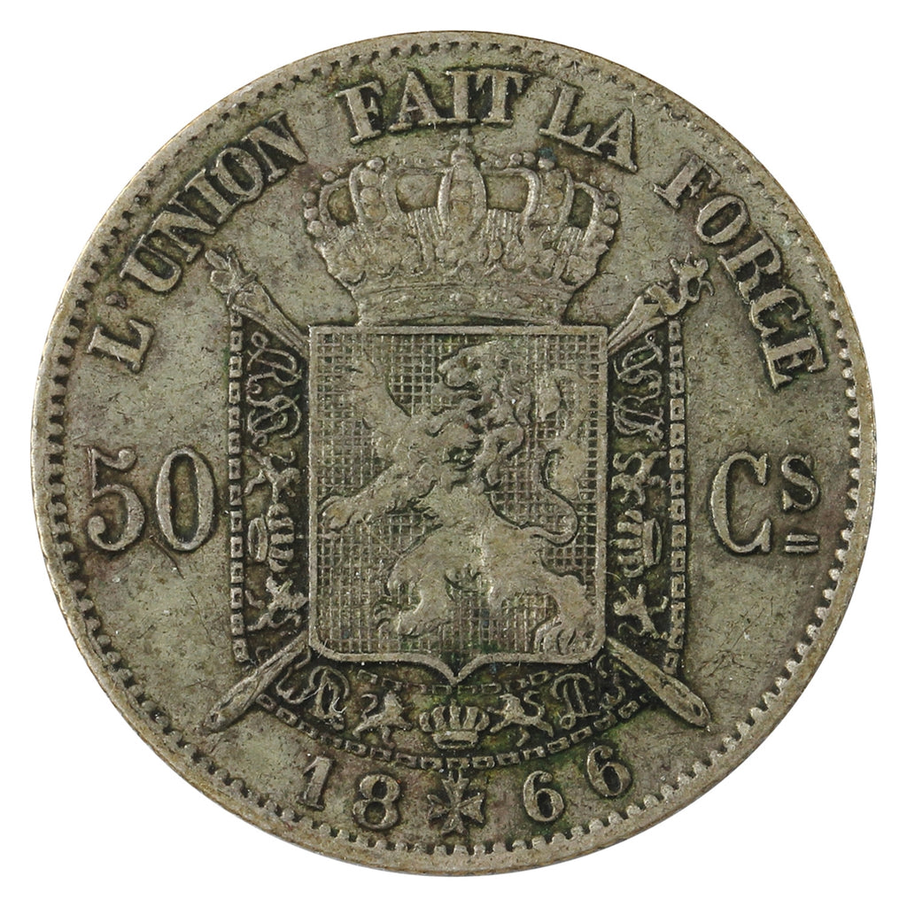 Belgium 1866 French 50 Centimes Very Fine (VF20)