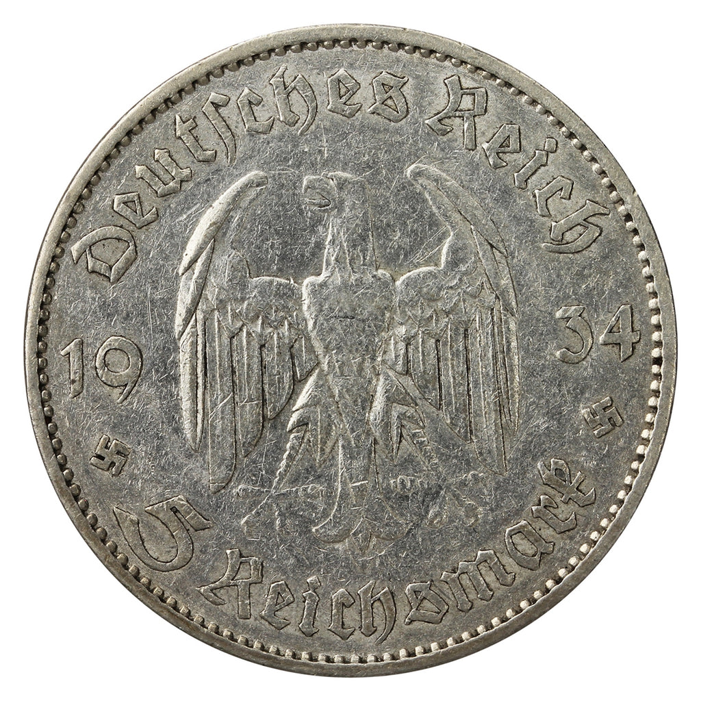 German Third Reich 1934A Potsdam 5 Marks Very Fine (VF20)