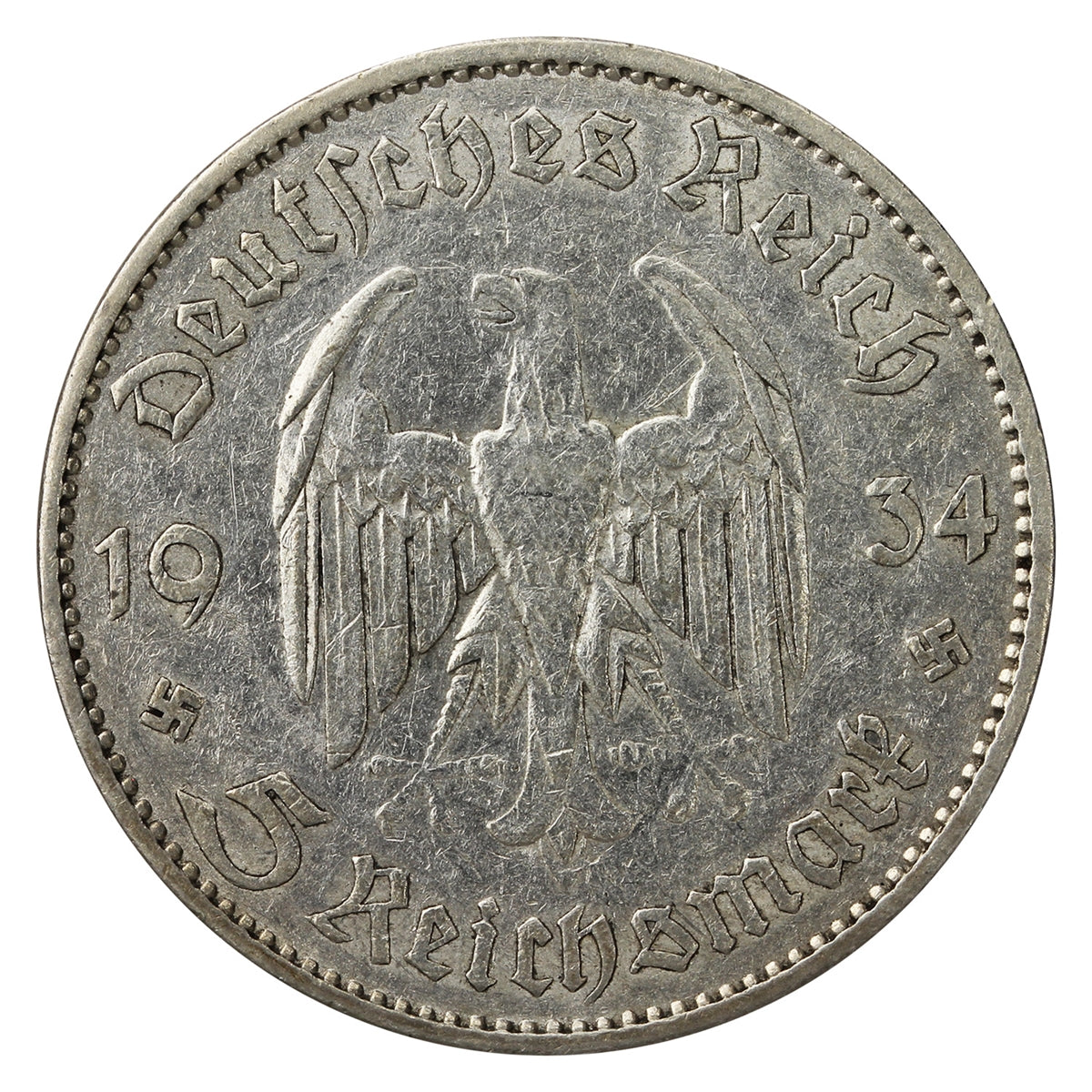 German Third Reich 1934A Potsdam 5 Marks Very Fine (VF20)