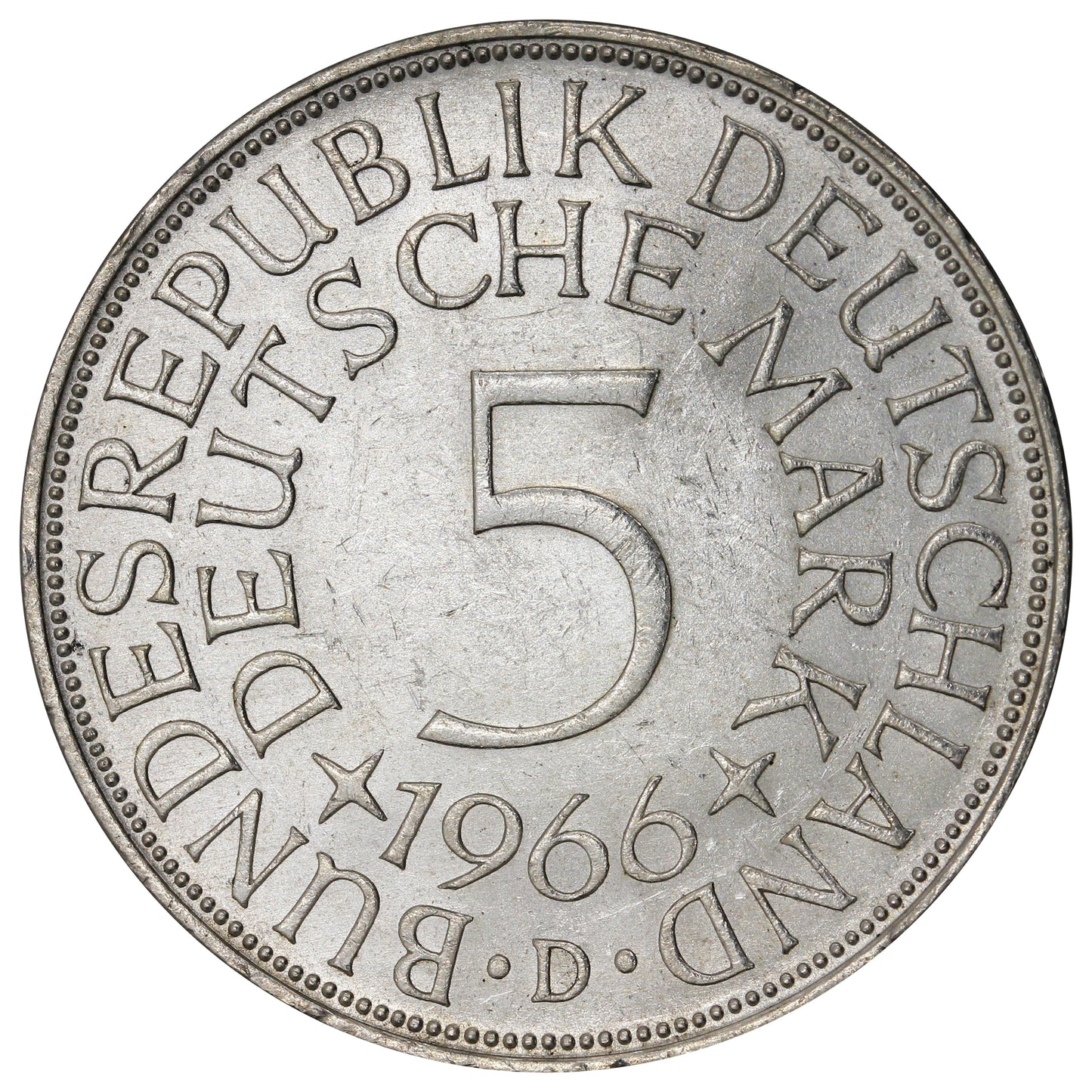 Germany 1966D 5 Marks Uncirculated (MS60)