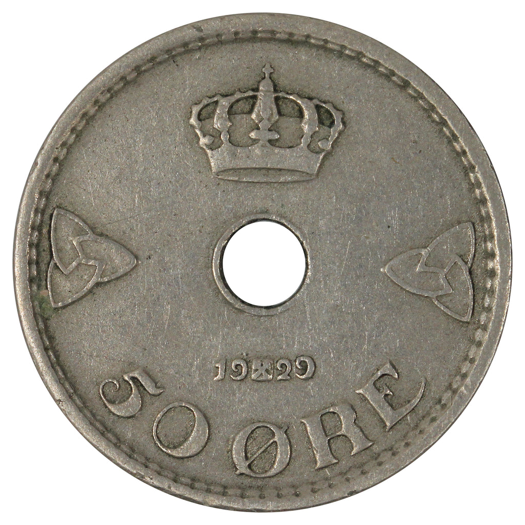 Norway 1929 50 Ore Very Fine (VF-20)