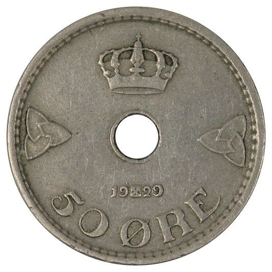 Norway 1929 50 Ore Very Fine (VF-20)