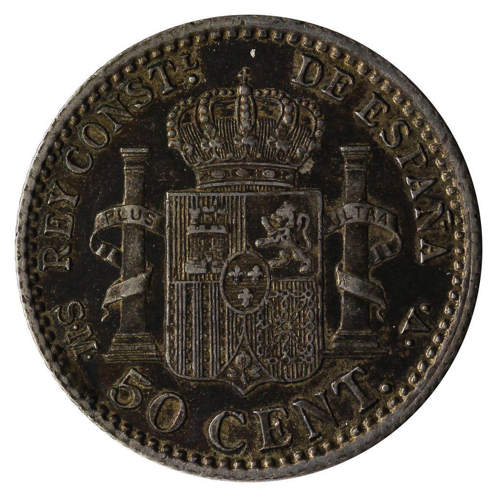 Spain 1900 OO-SM 50 Centimos Almost Uncirculated (AU50)