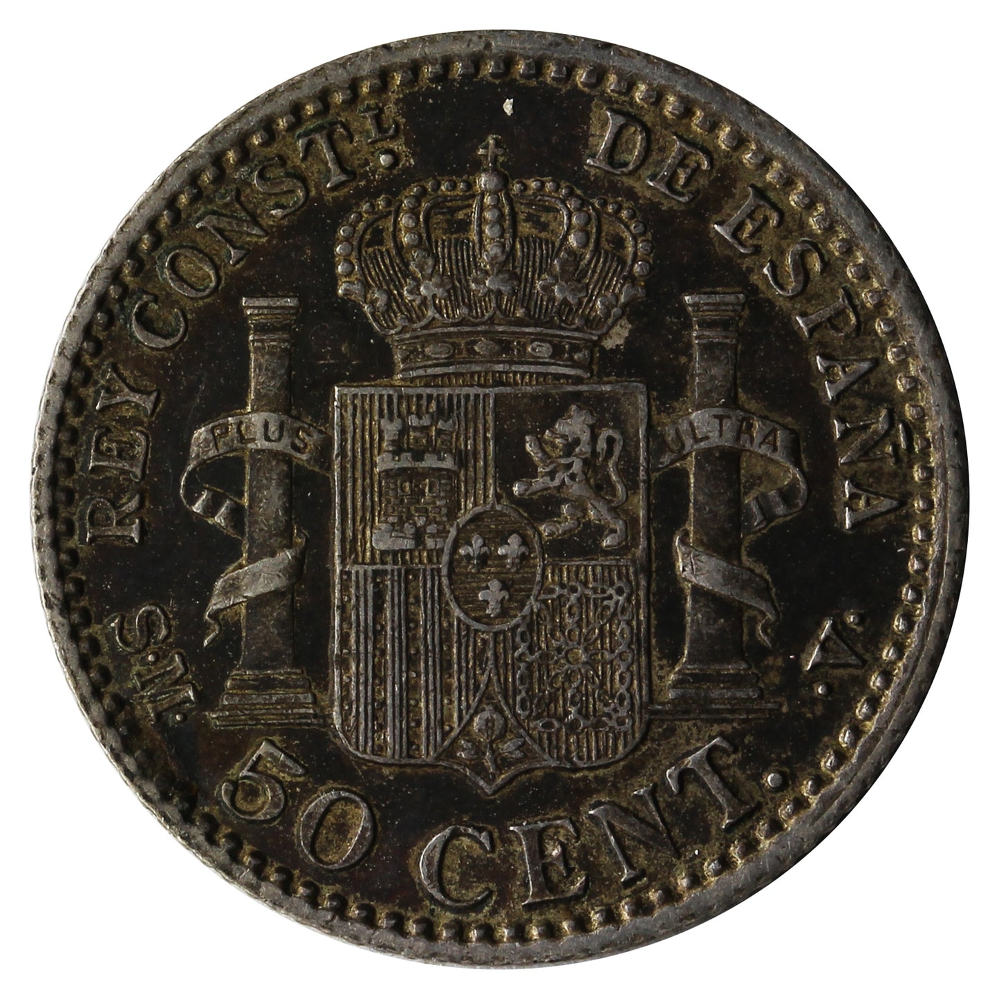 Spain 1900 OO-SM 50 Centimos Almost Uncirculated (AU50)
