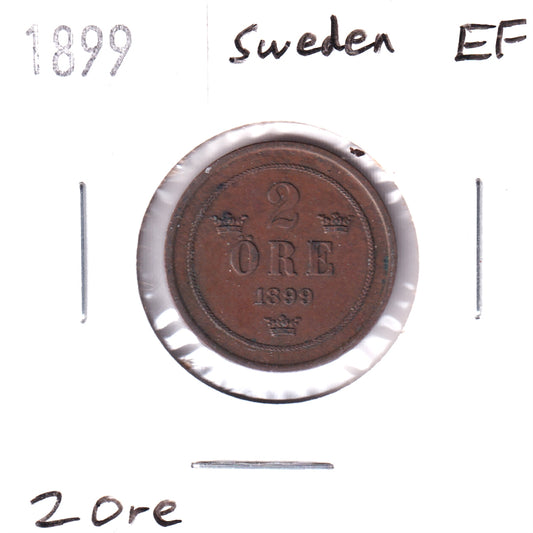 Sweden 1899 2 Ore Extra Fine (EF-40)