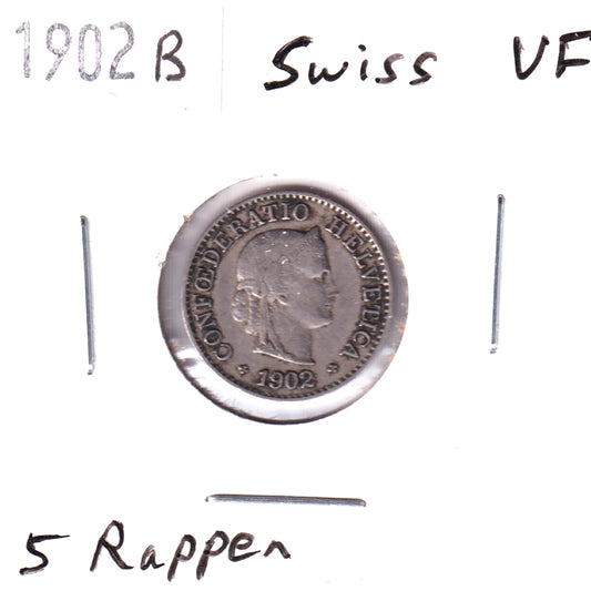 Switzerland 1902B 5 Rappen Very Fine (VF20)