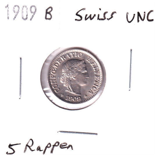 Switzerland 1909B 5 Rappen Uncirculated (MS60)