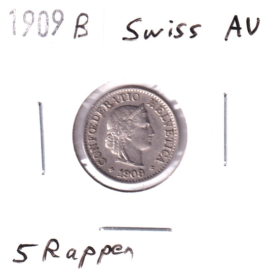 Switzerland 1909B 5 Rappen Almost Uncirculated (AU-50)