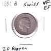 Switzerland 1891B 20 Rappen VF-EF (VF-30)