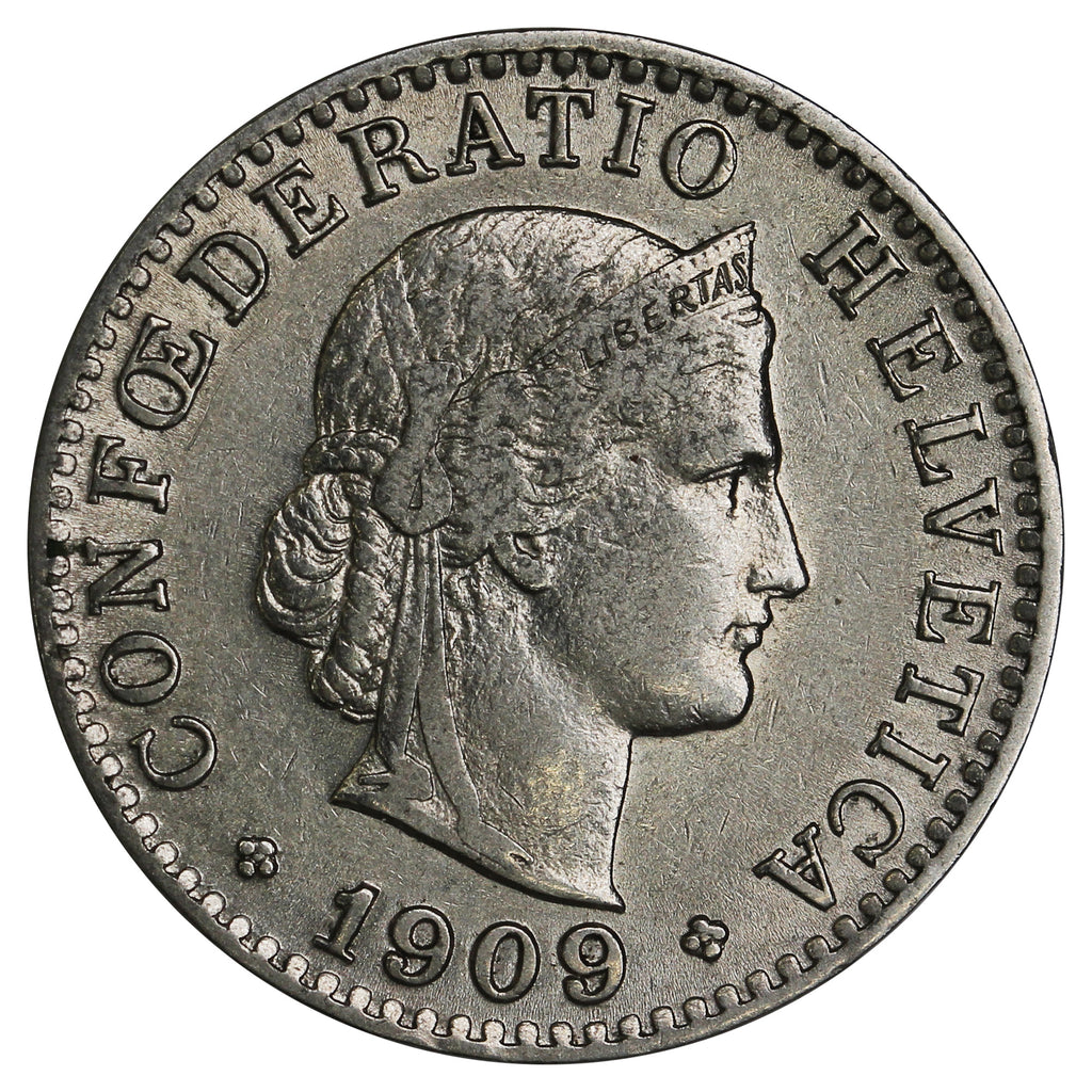 Switzerland 1909B 20 Rappen Almost Uncirculated (AU50)