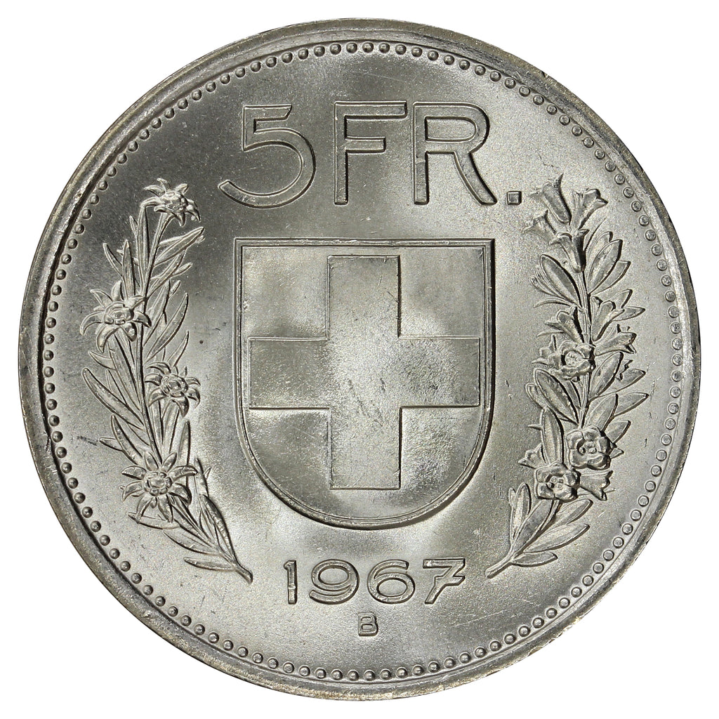 Switzerland 1967B 5 Francs Brilliant Uncirculated (MS63)