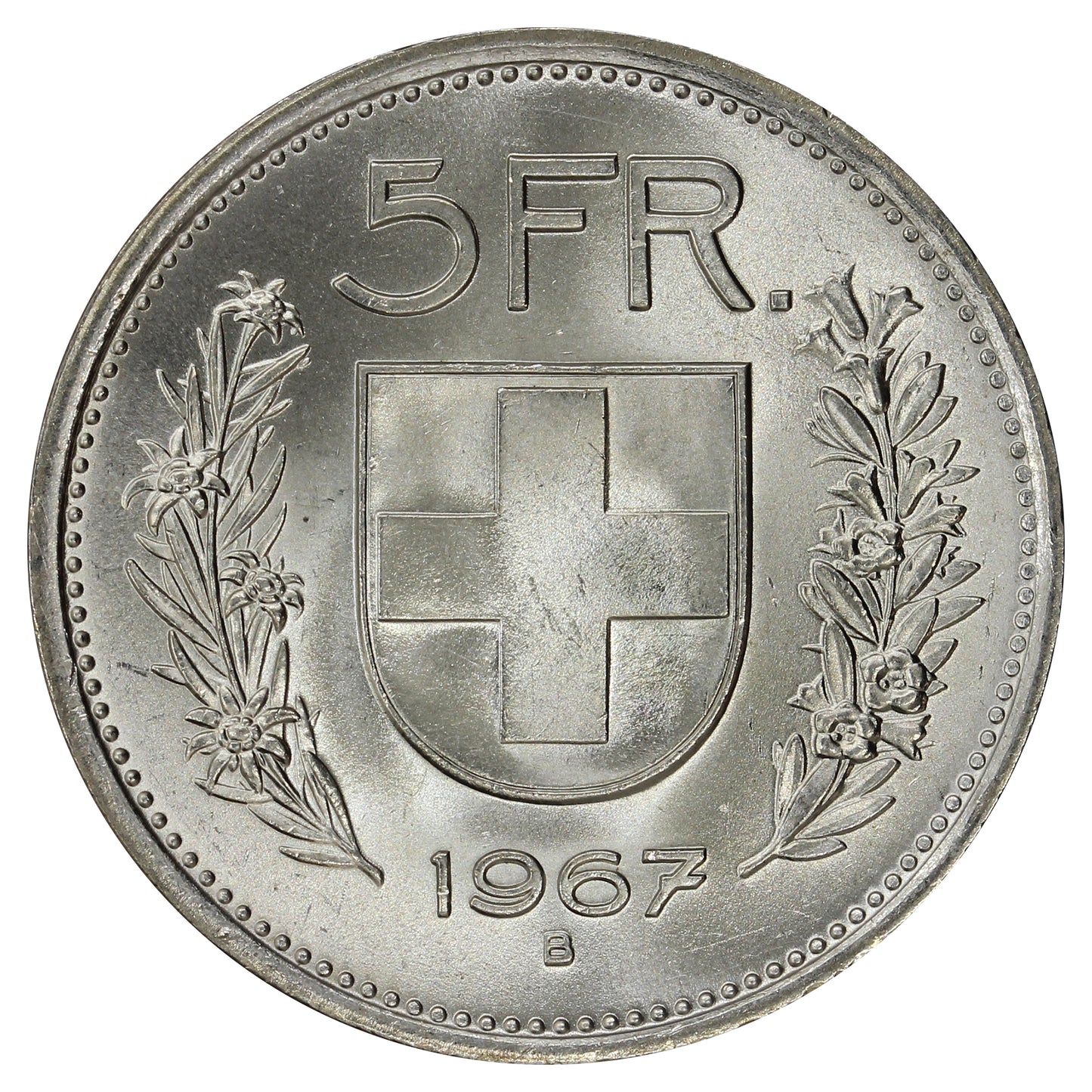 Switzerland 1967B 5 Francs Brilliant Uncirculated (MS63)