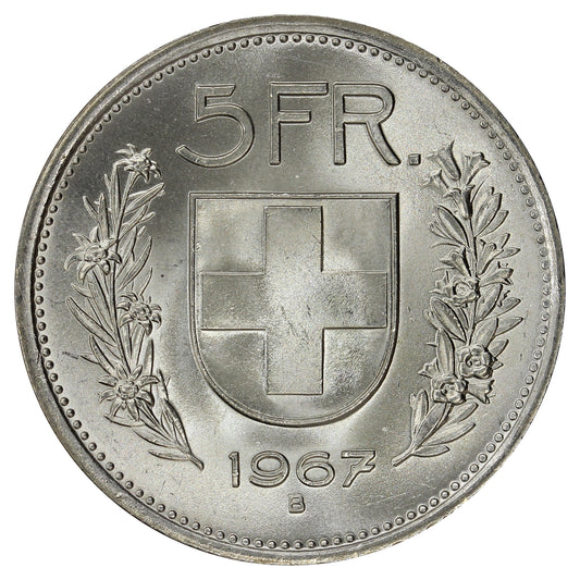 Switzerland 1967B 5 Francs Brilliant Uncirculated (MS63)