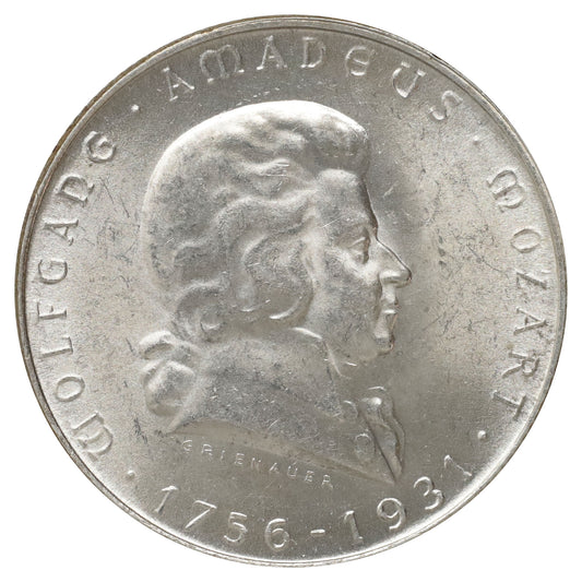 Austria 1931 Mozart 2 Schillings Brilliant Uncirculated (MS63) $